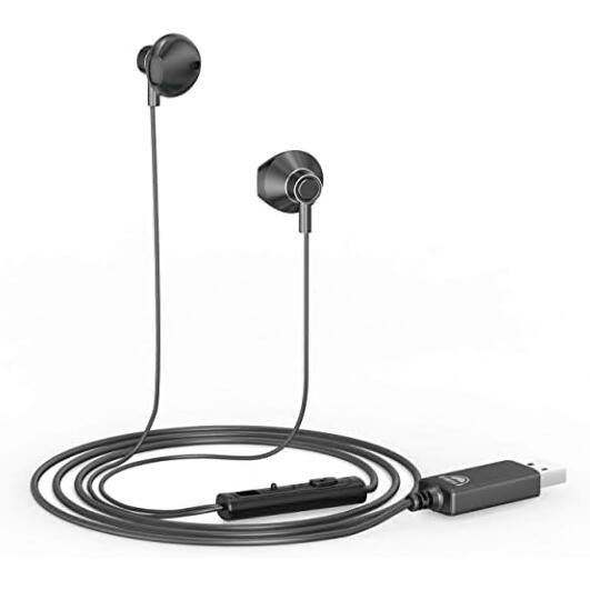 okcsc U200 ヘッドセット USB マイク付きイヤホン 有線 音量調節 全指向性 テレワーク Zoom用 web会議用 在宅勤務 ボイスチャット PC 対応 マイク付き 約2.0m ブラック